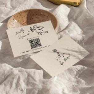 Retro Hand Written Drawn Cupid QR Code Wedding RSVP Card