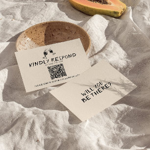 Retro Hand Written Drawn Glasses QR Code Wedding RSVP Card