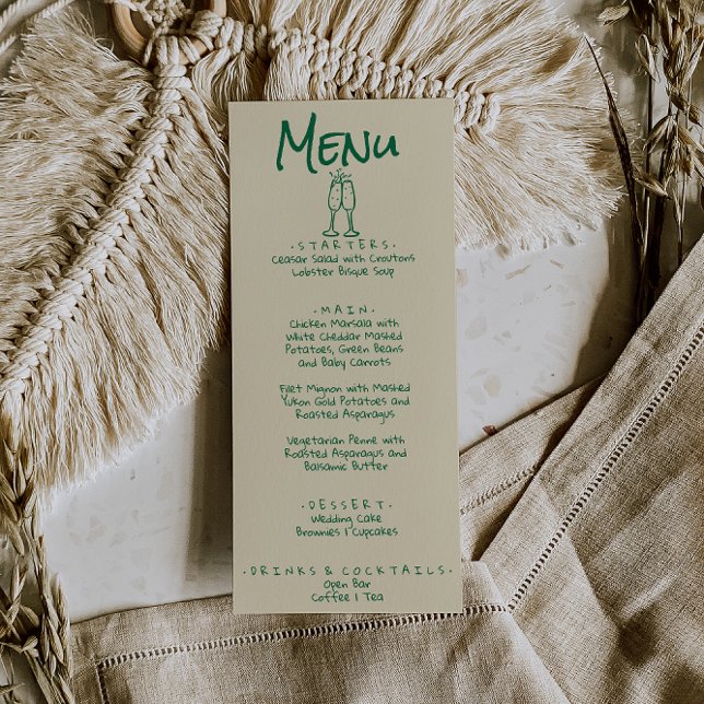 Retro Hand Written Drawn Green Quirky Wedding Menu (Creator Uploaded)