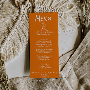 Retro Hand Written Drawn Orange Quirky Fun Wedding Menu