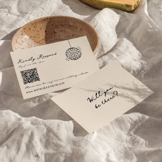 Retro Hand Written Drawn Quirky QR Code Wedding RSVP Card (Creator Uploaded)