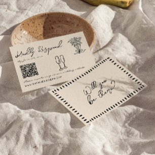 Retro Hand Written Drawn Quirky QR Code Wedding RSVP Card
