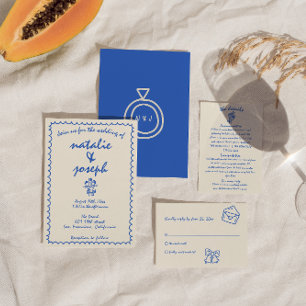 Retro Hand Written Drawn Quirky Unique Wedding Invitation