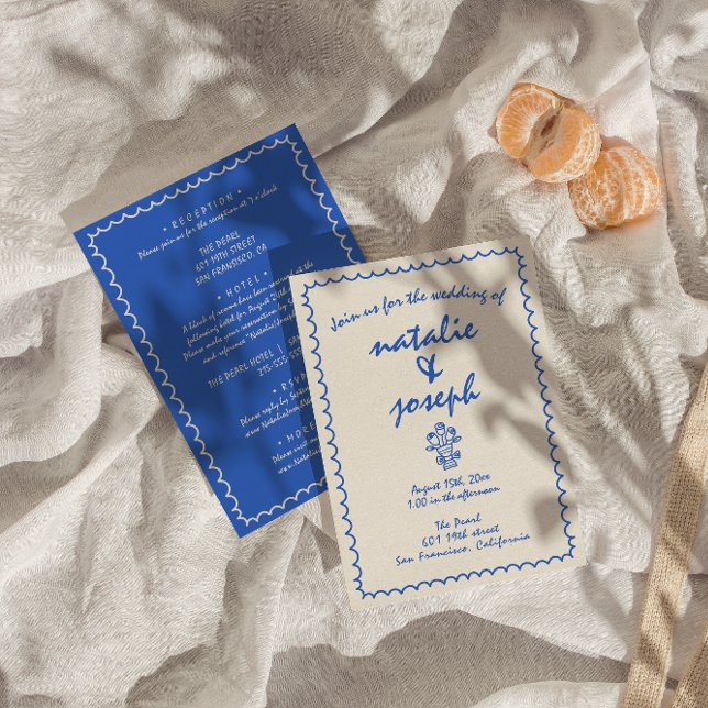 Retro Hand Written Drawn Unique All In One Wedding Invitation (Creator Uploaded)