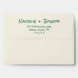 Retro Hand Written Green Funky Modern Wedding Envelope