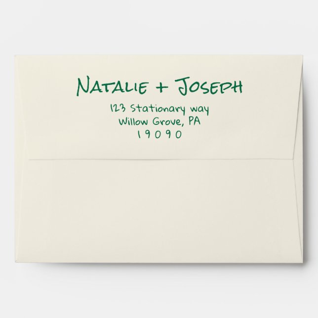 Retro Hand Written Green Funky Modern Wedding Envelope (Back (Top Flap))