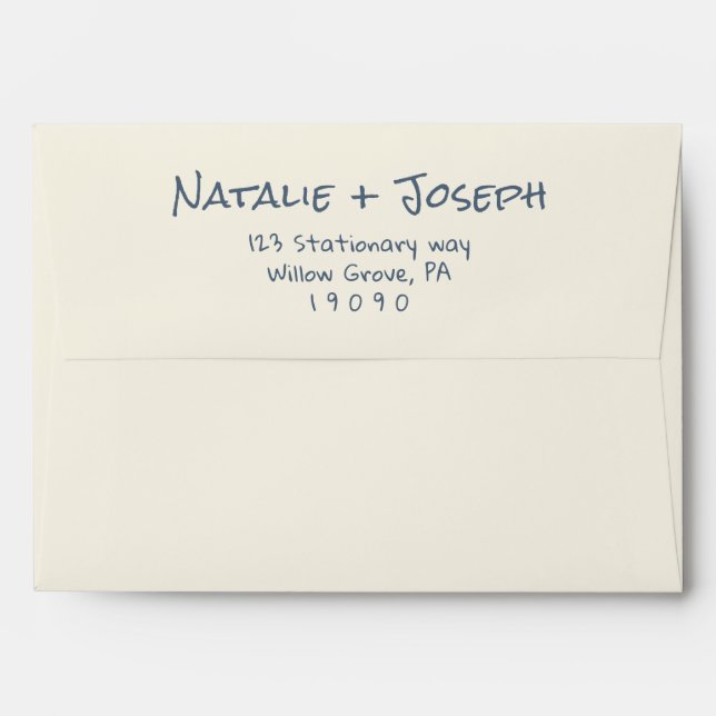 Retro Hand Written Navy Blue Fun Modern Wedding  Envelope (Back (Top Flap))