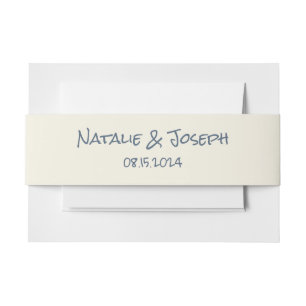 Retro Hand Written Navy Blue Modern Quirky Wedding Invitation Belly Band