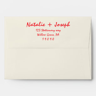 Retro Hand-Written Red Bright Fun Modern Wedding  Envelope