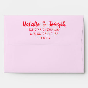 Retro Hand Written Red Pink Unique Modern Wedding Envelope