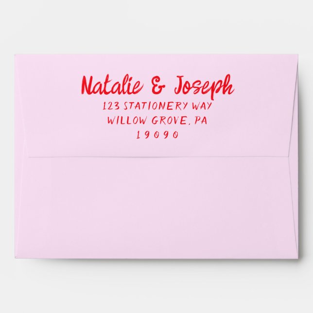 Retro Hand Written Red Pink Unique Modern Wedding Envelope (Back (Top Flap))