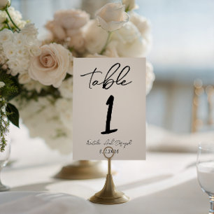 Retro Hand Written Whimsical Wedding Table Number