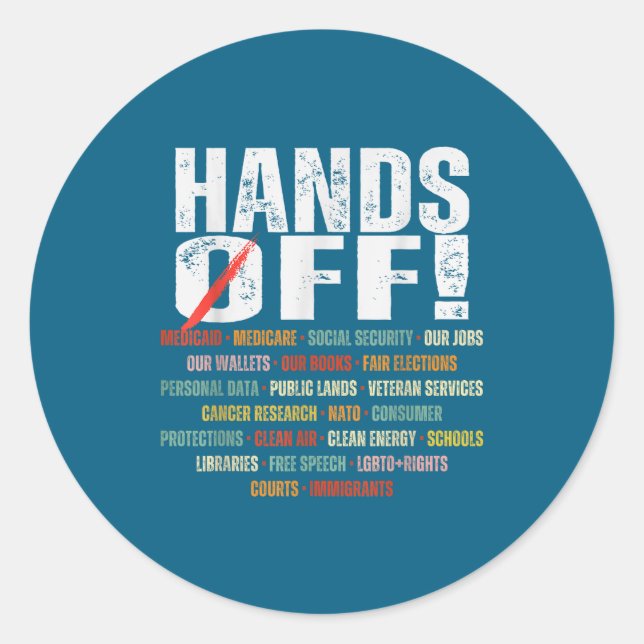 Retro Hands Off Protest Public Lands Medicare Patr Classic Round Sticker (Front)