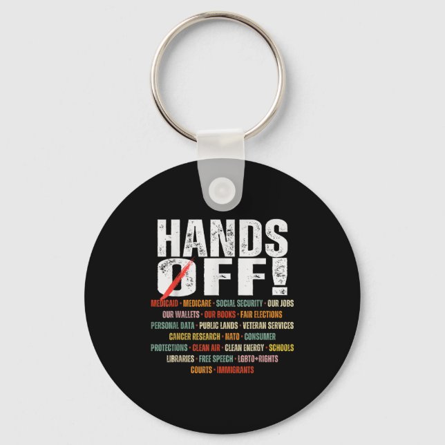 Retro Hands Off Protest Public Lands Medicare Patr Key Ring (Front)
