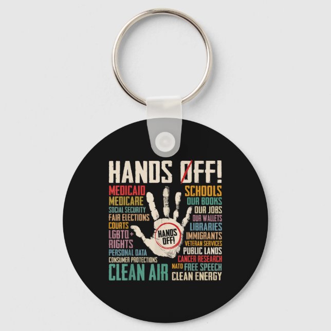 Retro Hands Off Protest Social Security And Medica Key Ring (Front)