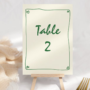 Retro Handwritten Green Wedding Table Number