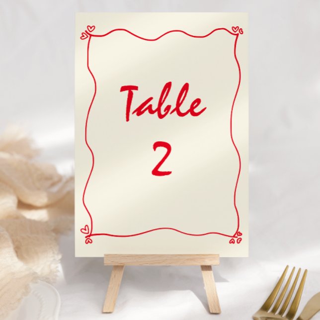 Retro Handwritten Red Wedding Table Number (Creator Uploaded)
