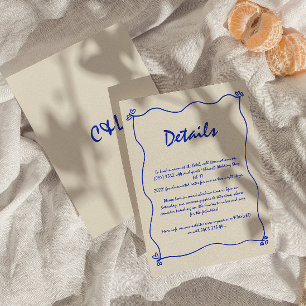 Retro Handwritten Whimsical Blue Wedding Detail Enclosure Card