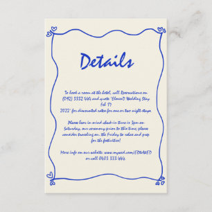 Retro Handwritten Whimsical Blue Wedding Detail Enclosure Card