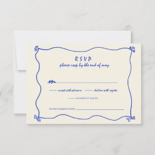 Retro Handwritten Whimsical Blue Wedding  RSVP Card