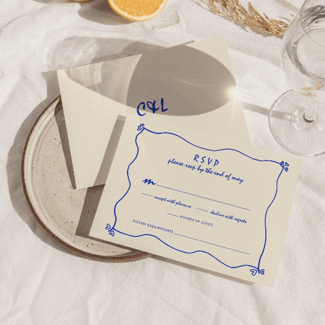 Retro Handwritten Whimsical Blue Wedding  RSVP Card (Creator Uploaded)