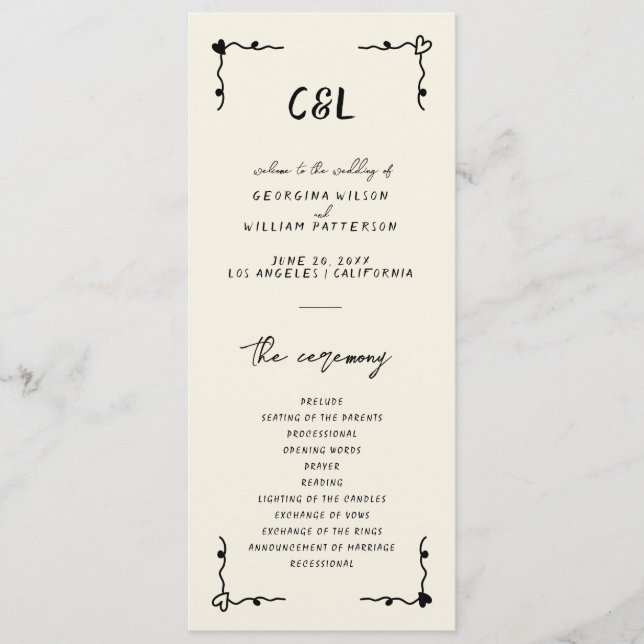 Retro Handwritten Whimsical Flat Program Programme (Front)