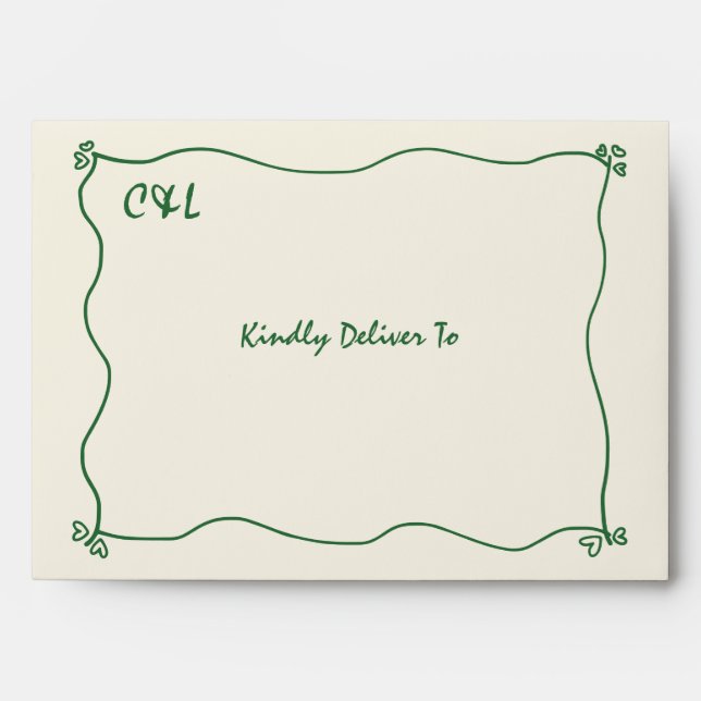 Retro Handwritten Whimsical Green Envelope (Front)
