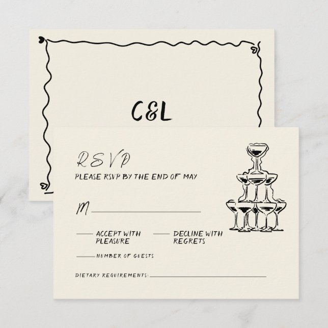 Retro Handwritten Whimsical Hand Written Wedding  RSVP Card (Front/Back)