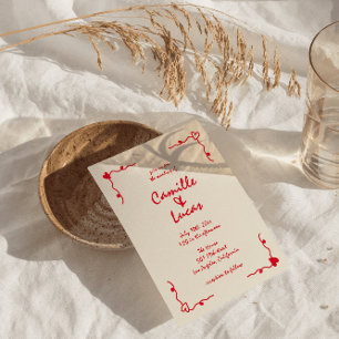 Retro Handwritten Whimsical Red Wedding Invitation