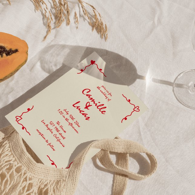 Retro Handwritten Whimsical Red Wedding  Invitation (Creator Uploaded)
