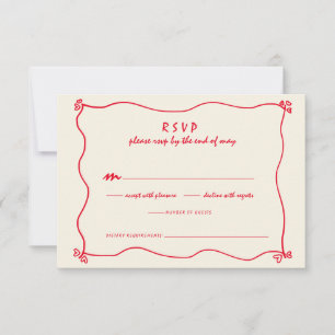 Retro Handwritten Whimsical Red Wedding  RSVP Card