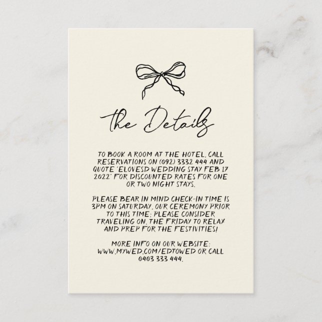Retro Handwritten Whimsical Wedding Detail  Enclosure Card (Front)