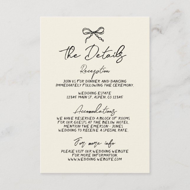 Retro Handwritten Whimsical Wedding Detail  Enclosure Card (Front)