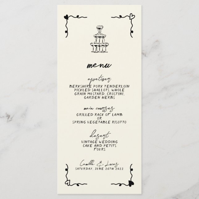 Retro Handwritten Whimsical Wedding Menu (Front)