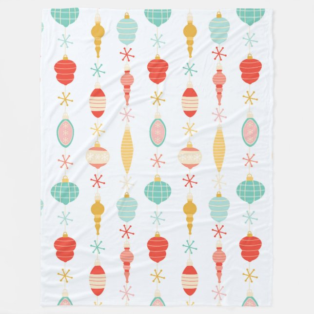 Retro Hanging Christmas Ornaments Seamless Pattern Fleece Blanket (Front)
