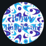 Retro Hanukkah Boomerangs Classic Round Sticker<br><div class="desc">Retro boomerang Hanukkah stickers.</div>