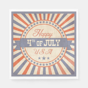 Retro Happy 4th of July USA Stars Stripes  Napkin