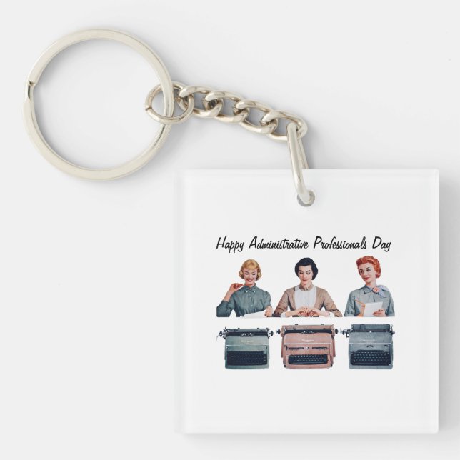 Retro Happy Administrative Professionals Day  Key Ring (Front)