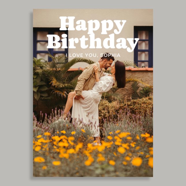 Retro Happy Birthday 3 Photo Card (Creator Uploaded)