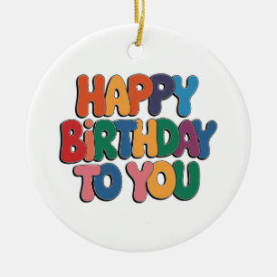 Retro Happy Birthday Ceramic Tree Decoration