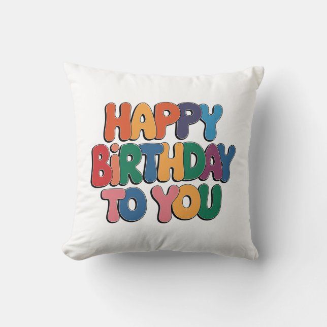 Retro Happy Birthday Cushion (Front)