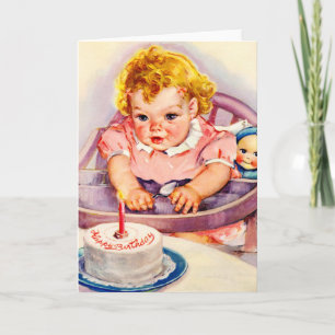 Retro Happy Birthday, Cute Little Baby Girl Card