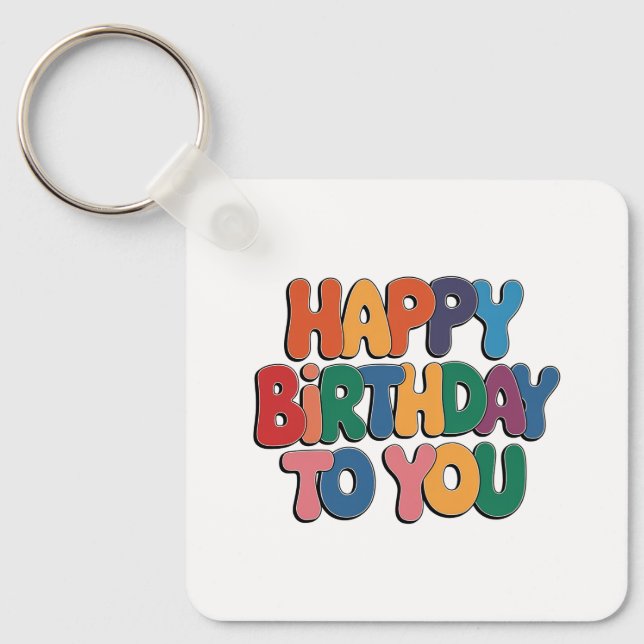 Retro Happy Birthday Key Ring (Front)