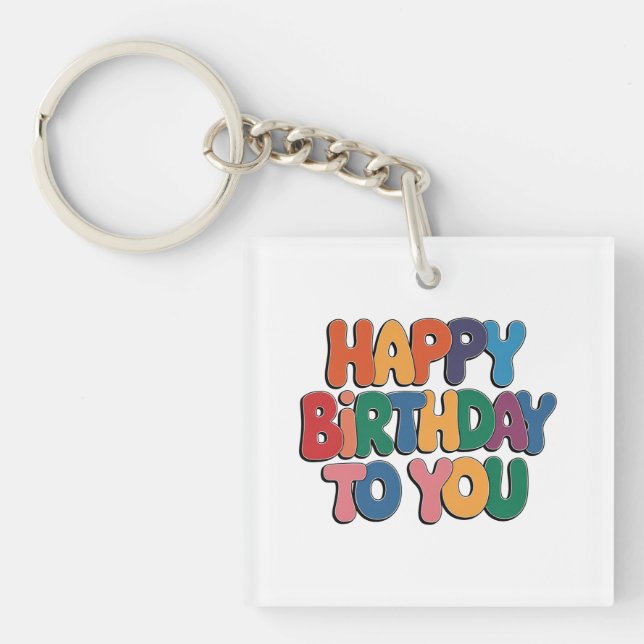Retro Happy Birthday Key Ring (Front)