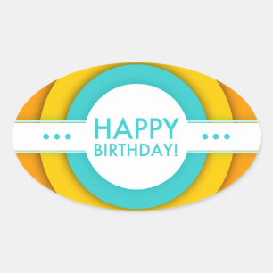retro happy birthday oval sticker