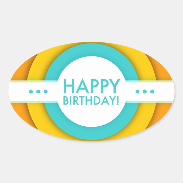 retro happy birthday oval sticker (Front)