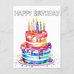 Retro Happy Birthday Party Cake Postcard