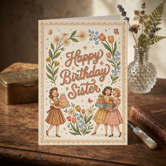 Retro Happy Birthday Sister! Card