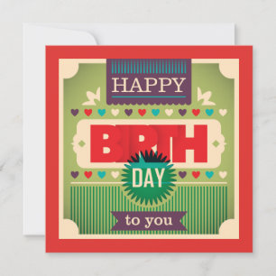 Retro Happy Birthday Typography Greeting Card