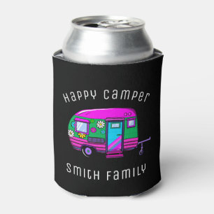 Retro Happy Camper Custom Name Can Cooler
